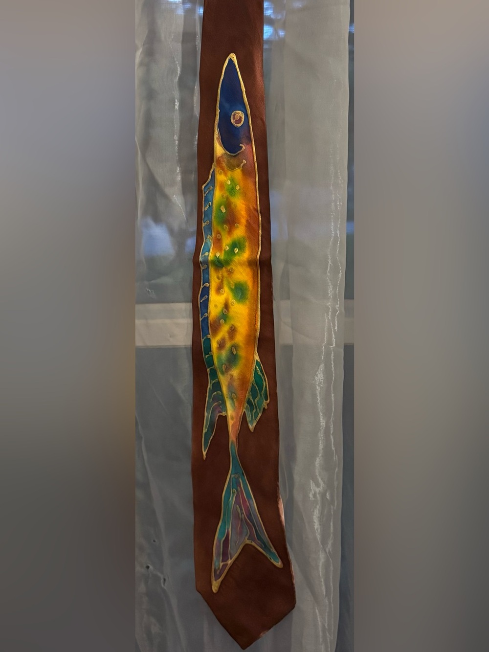 Vintage Dilliards Hand-painted Novelty Fish 100% Silk Neck Tie